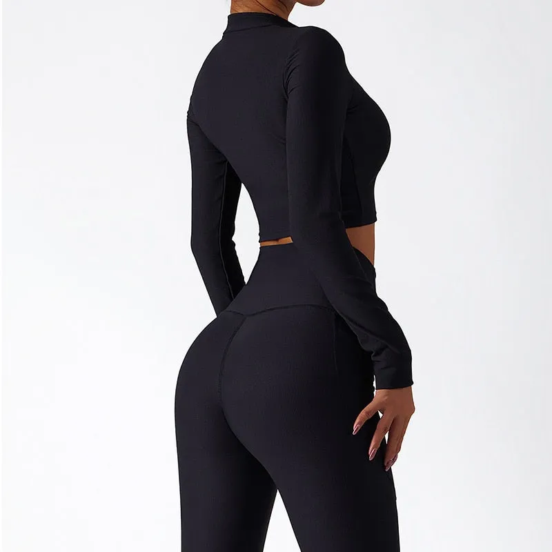 Women's Breathable Long Sleeves Zipper High Strength Workout Yoga Outfit