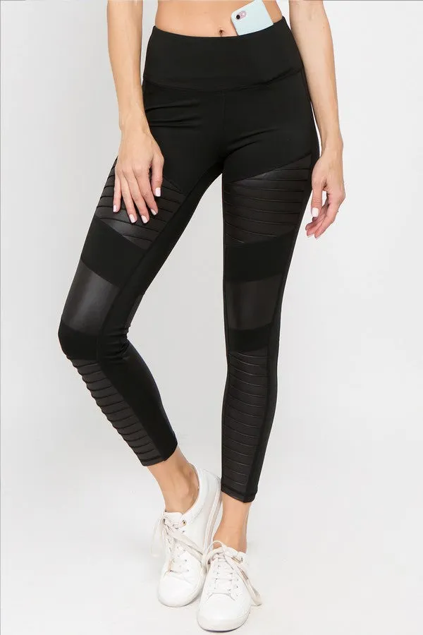 Women's Faux Leather Moto Activewear Leggings