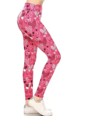 Womens Heart Leggings Soft Yoga Pants Pink/Black Sizes 0-20