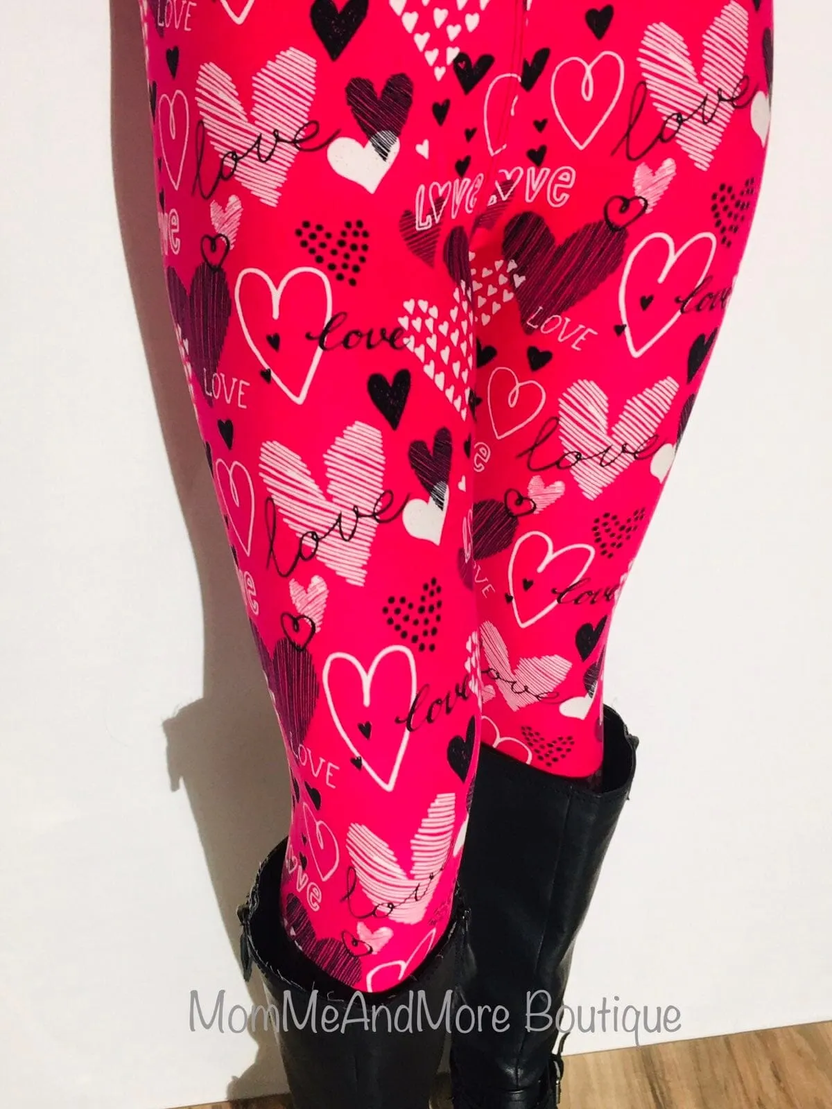 Womens Heart Leggings Soft Yoga Pants Pink/Black Sizes 0-20