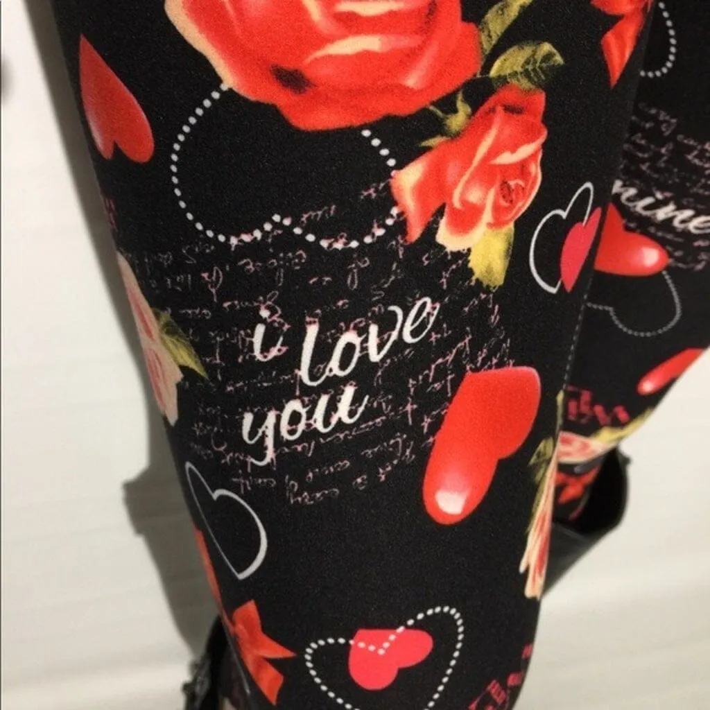 Womens Heart Love Be Mine Leggings Soft Yoga Pants Sizes  0-18