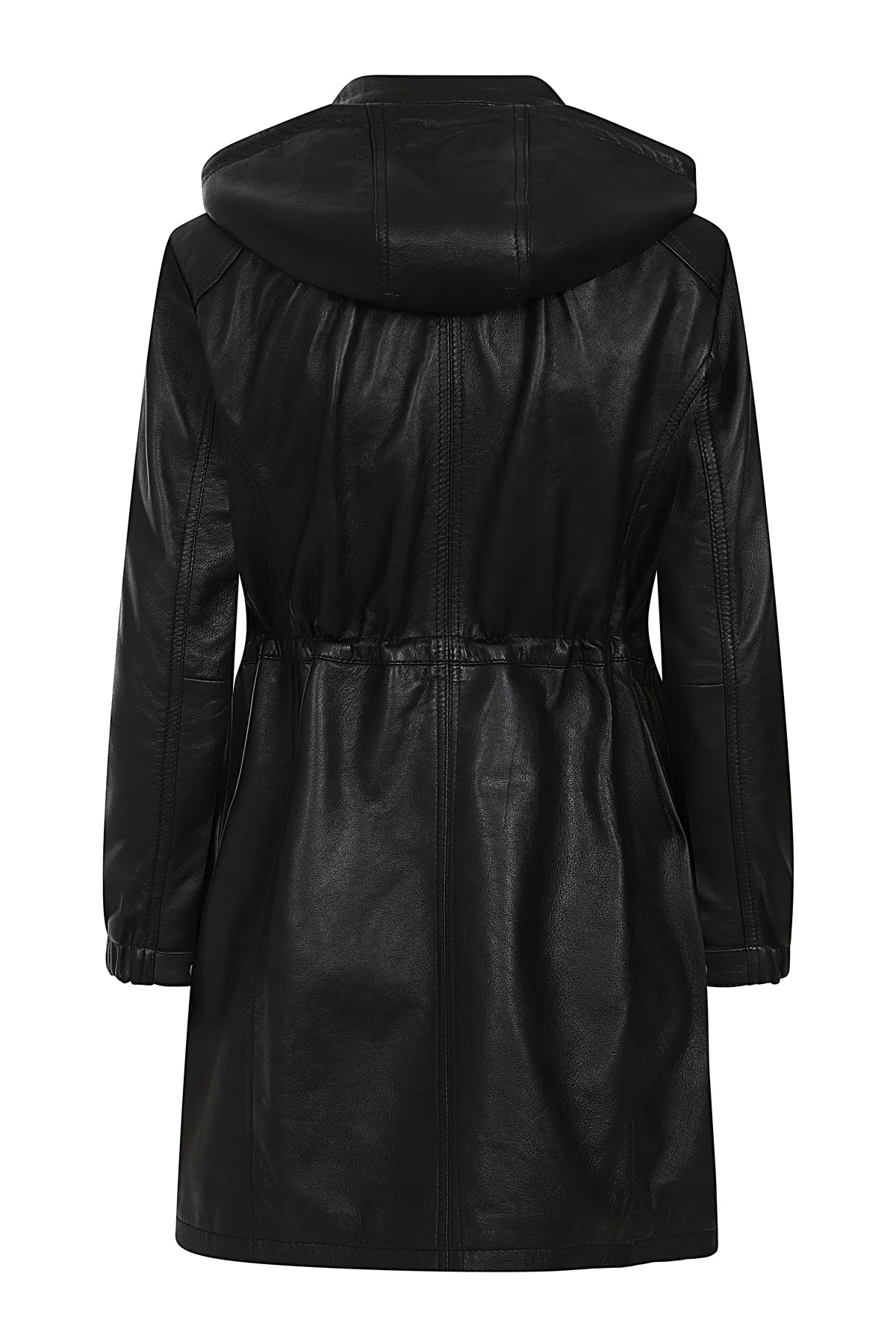 Women's  Length Black Leather Duffle Coat - 'BECKY'