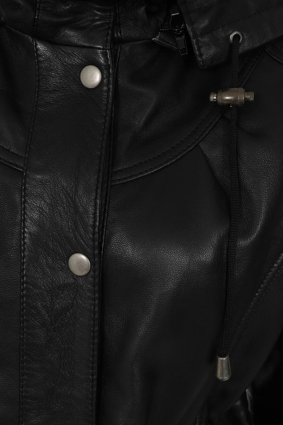 Women's  Length Black Leather Duffle Coat - 'BECKY'