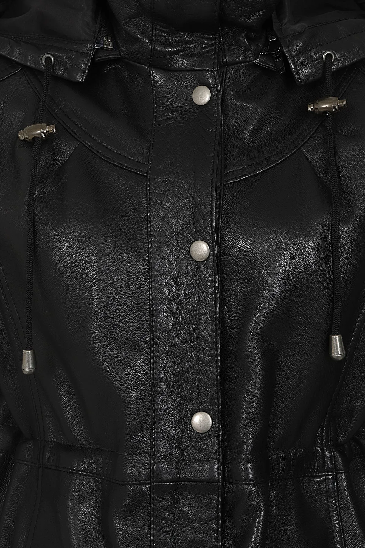 Women's  Length Black Leather Duffle Coat - 'BECKY'