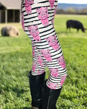 Womens Pig Leggings, Soft Yoga Pants, Sizes 0-20, Yoga Waist, Pink/White/Black, Exclusive Leggings