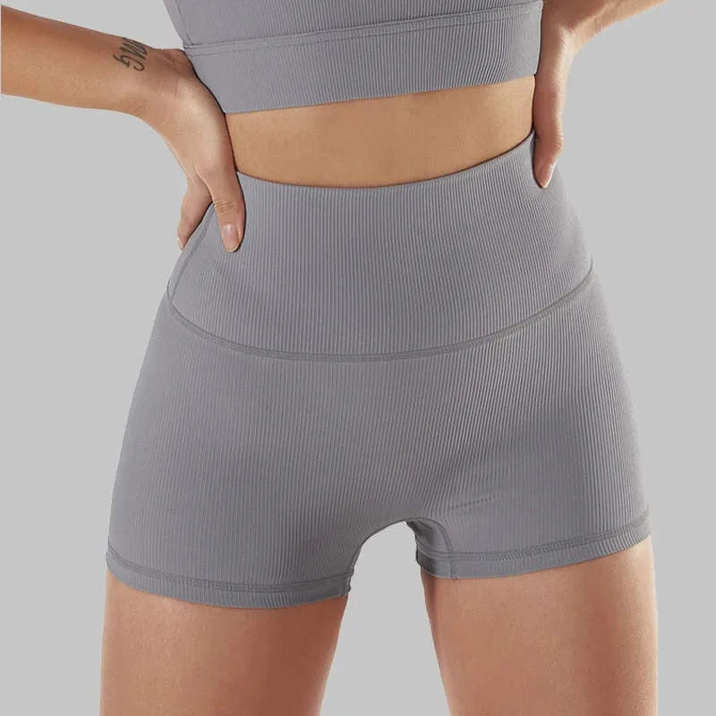 Women's Solid Seamless Breathable High Waist Gym Fitness Yoga Shorts